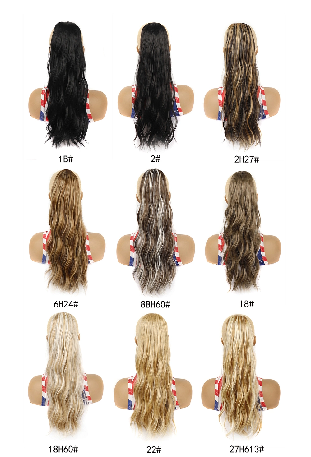 Wholesale Price High Quality 24 Inch Synthetic Loose Wavy Hairpiece Drawstring Clip Ponytail Hair Extensions