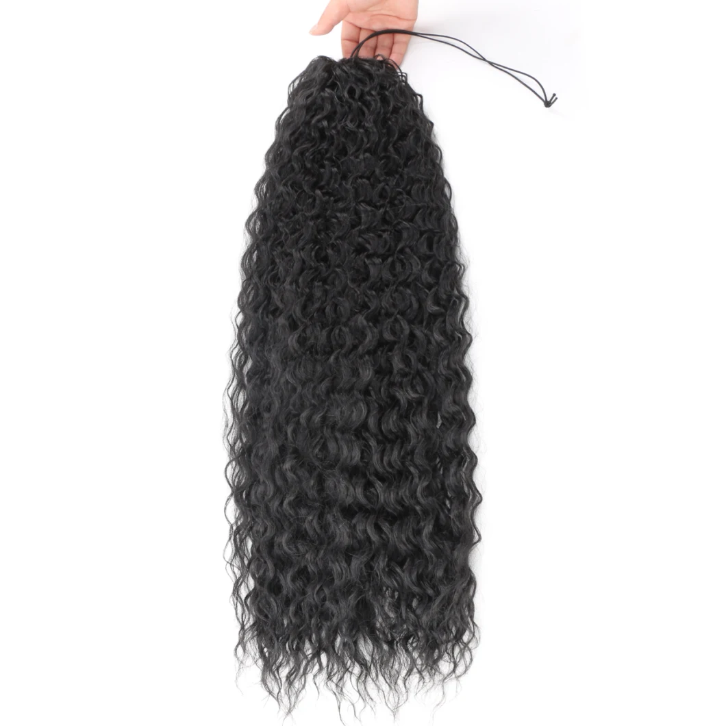 Long Deep Wave Ponytail Drawstring Ponytail Synthetic Hair Synthetic Wrap on Clip Kinky Ponytail