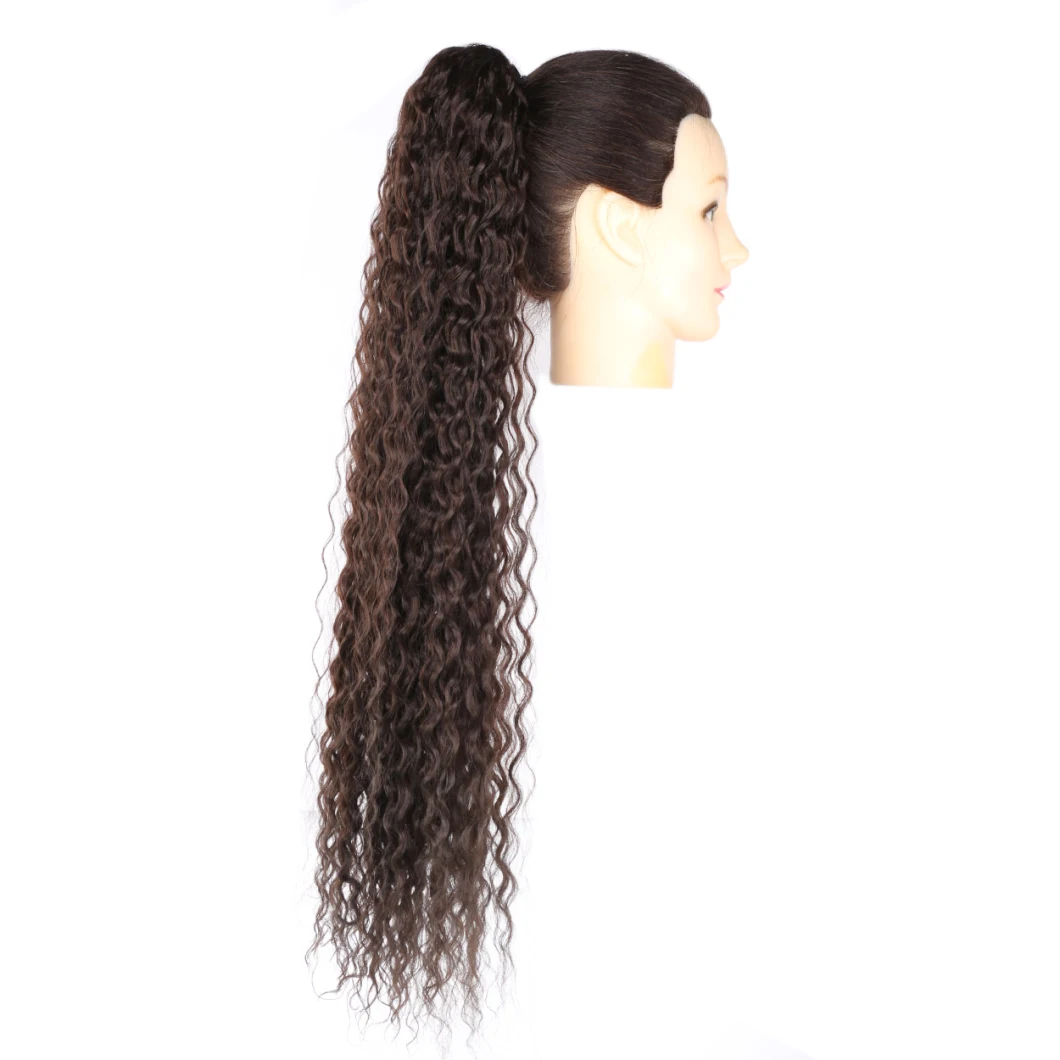 Long Deep Wave Ponytail Drawstring Ponytail Synthetic Hair Synthetic Wrap on Clip Kinky Ponytail