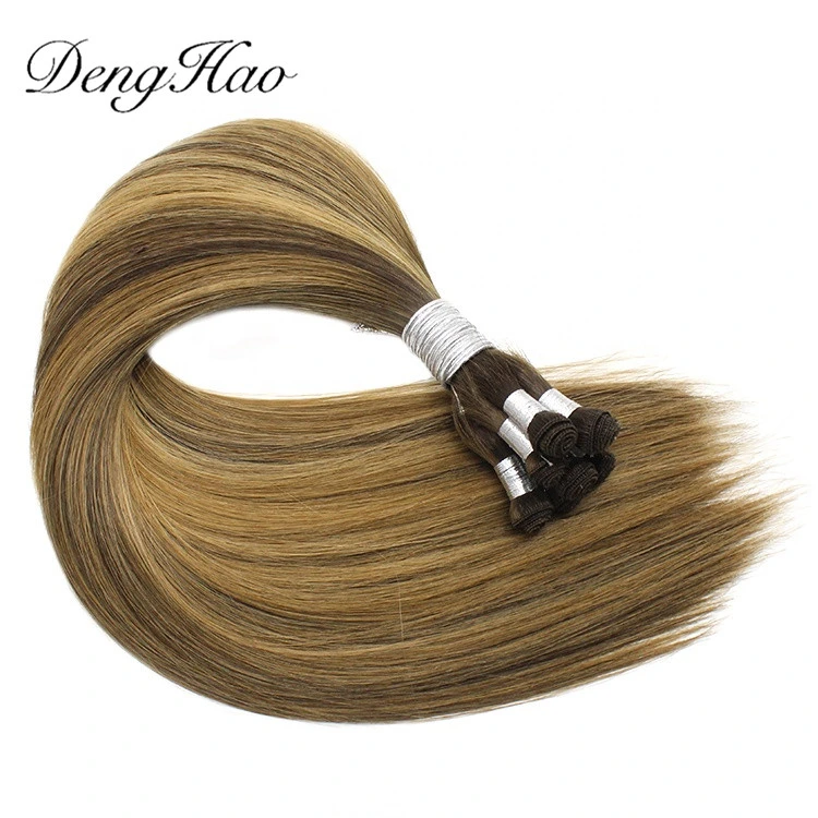 Factory Double Drown Luxury Russian Virgin Remy Hair Hand Tied Weft Extensions