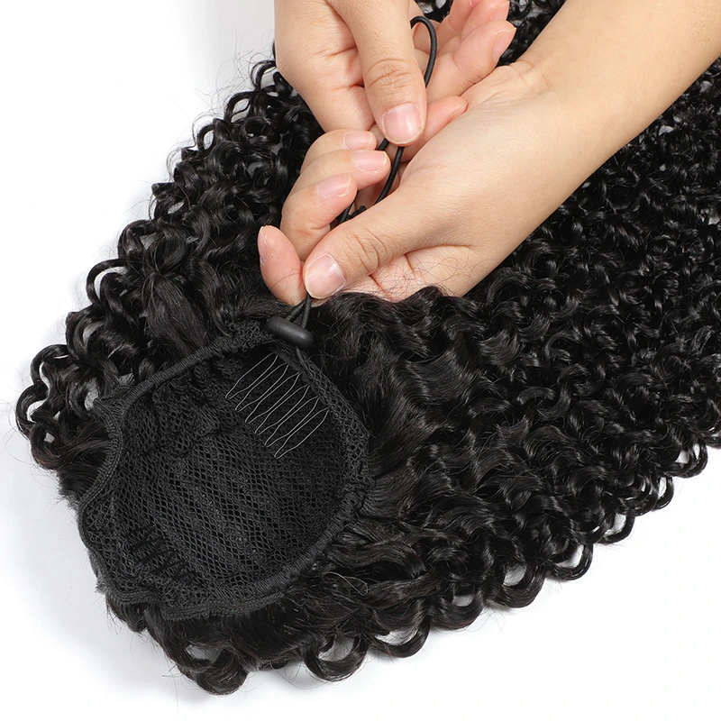 Natural Kinky Curly Drawstring Ponytail Clip in Human Hair Extensions Curly Ponytail for Black Women