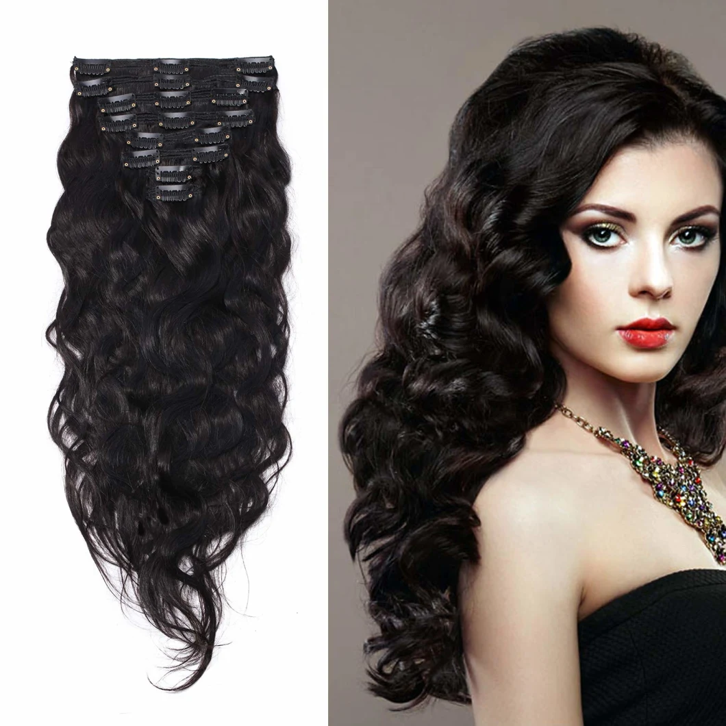 Kbeth Human Hair Extension for Black Women Gift 100 % Brazilian Virgin Remy Dark Brown 7PCS/120g Full Head Body Wave Clip in Human Hair Extensions Best Quality