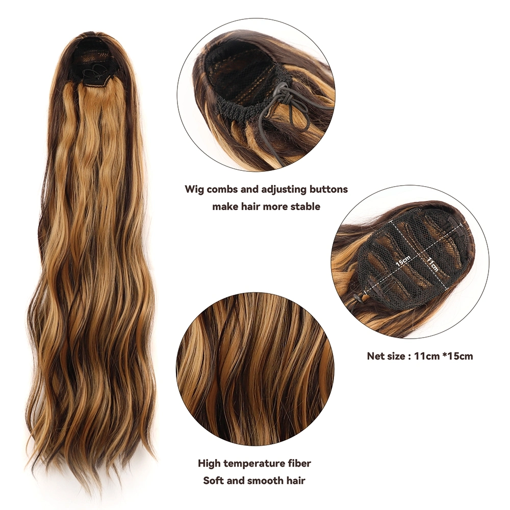 Wholesale Price High Quality 24 Inch Synthetic Loose Wavy Hairpiece Drawstring Clip Ponytail Hair Extensions